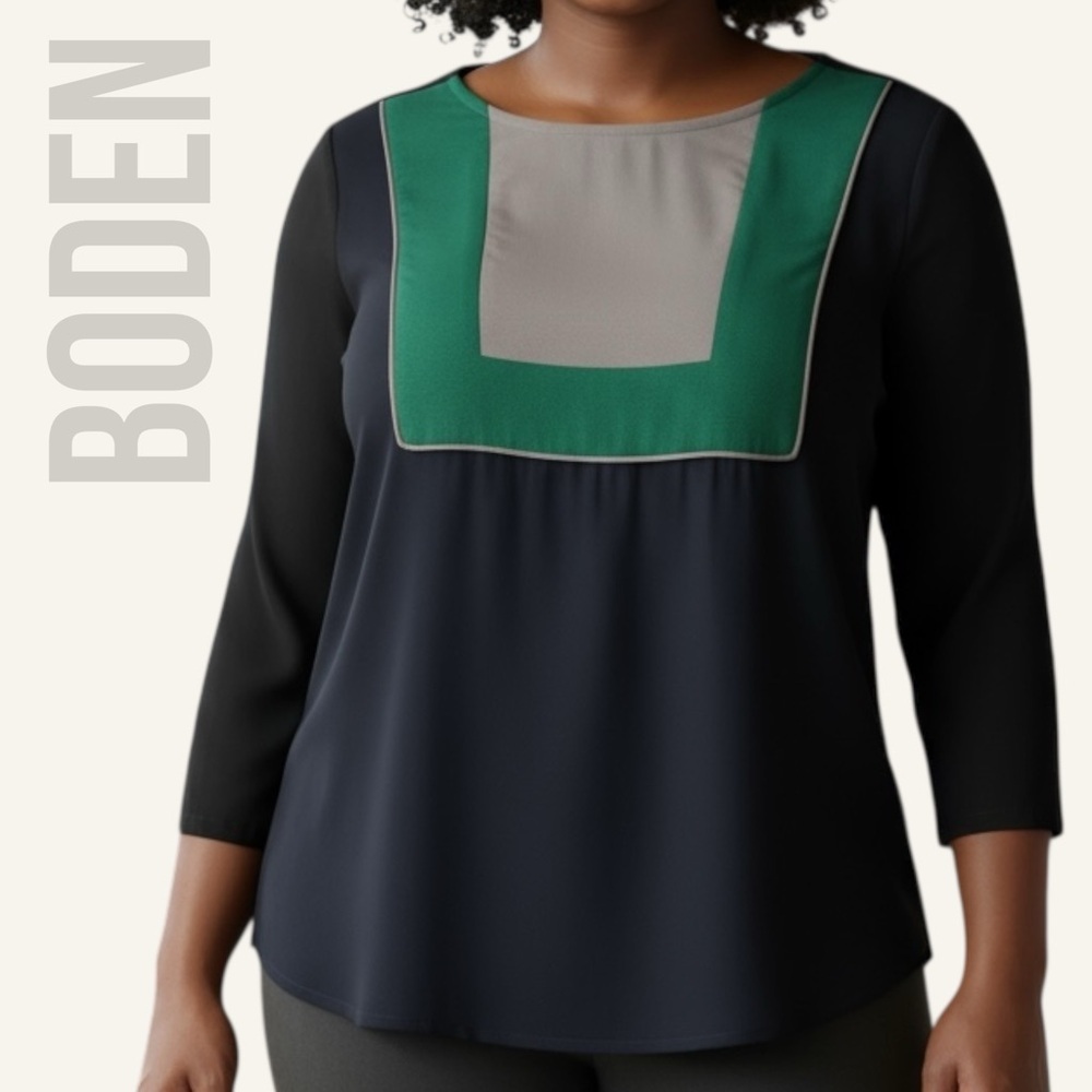 Boden Tunic Blouse Women’s Size 16 Colorblock Mod Retro Viscose Lined Office Top
